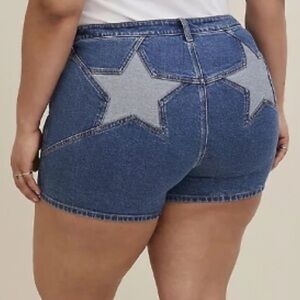 torrid Blue Denim Star Patch High-Rise Shorts
